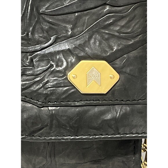 GIANFRANCO LOTTI Black Italian Textured Leather Evening Shoulder Bag Purse Chain - Picture 3 of 9